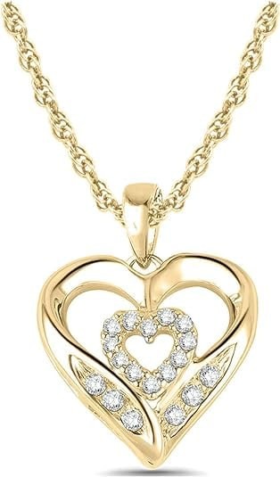 Cali Trove, collana con ciondolo a doppio cuore con diamanti da donna da 1/10, 1/4 e 1/2 carati, disponibile in oro giallo 10 carati, oro rosa o oro bianco, collana con ciondolo a doppio cuore con dia