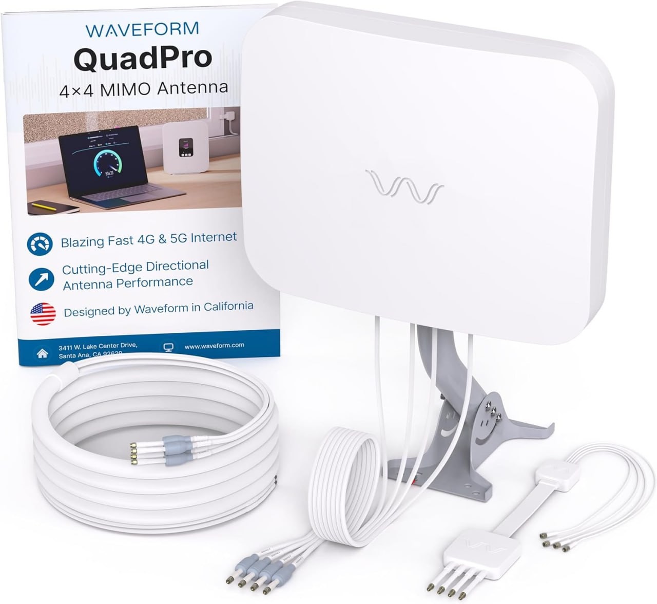Kit antenna a pannello MIMO QuadPro 4x4 | Antenna esterna per router e gateway 4G/5G | Funziona con T-Mobile Home Internet, Verizon, AT&T | Con cavo SMA da 20', supporto per palo, adattatore U.Fl, fin