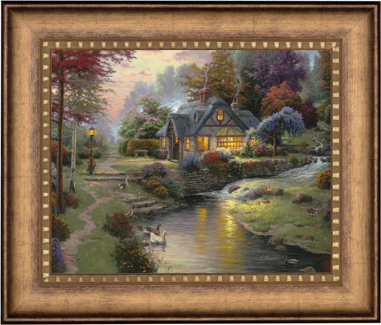 Thomas Kinkade Stillwater Cottage - Vignetta con pennellate 16" x 20".