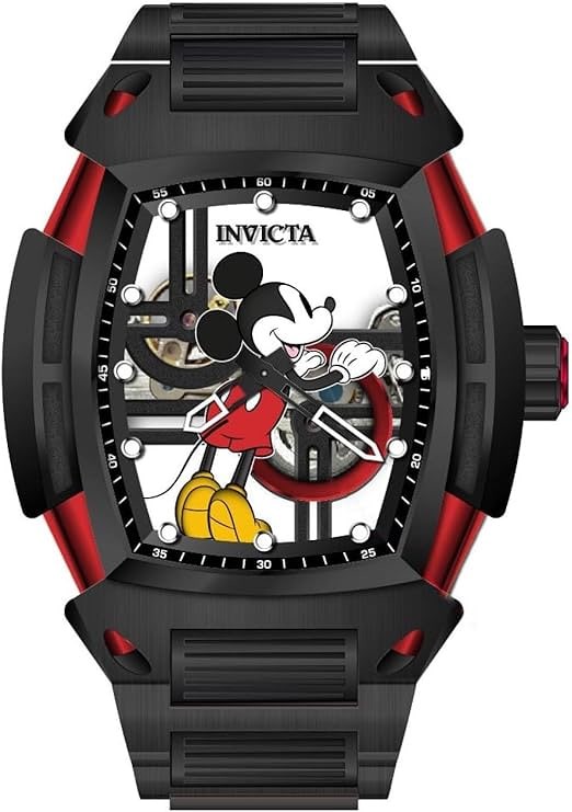 Invicta Disney Limited Edition 53 mm Orologio meccanico in acciaio inossidabile da uomo, Nero (Modello: 44076), Nero//Bianco, Moderno