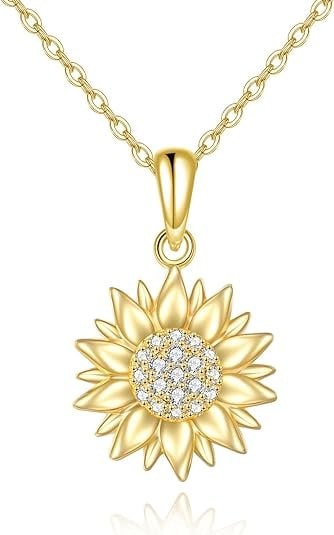 Gioielli girasole da donna in oro giallo 14k, oro massiccio You are My Sunshine, regalo di gioielli per lei