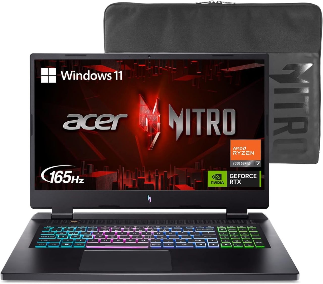 Acer Nitro 17 Laptop da gioco AMD Ryzen 7 7840HS Octa-Core CPU 17,3" FHD 165Hz IPS Display NVIDIA GeForce RTX 4050 16GB DDR5 1TB SSD Wi-Fi 6E RGB Retroilluminazione KB AN17-41-R6L9