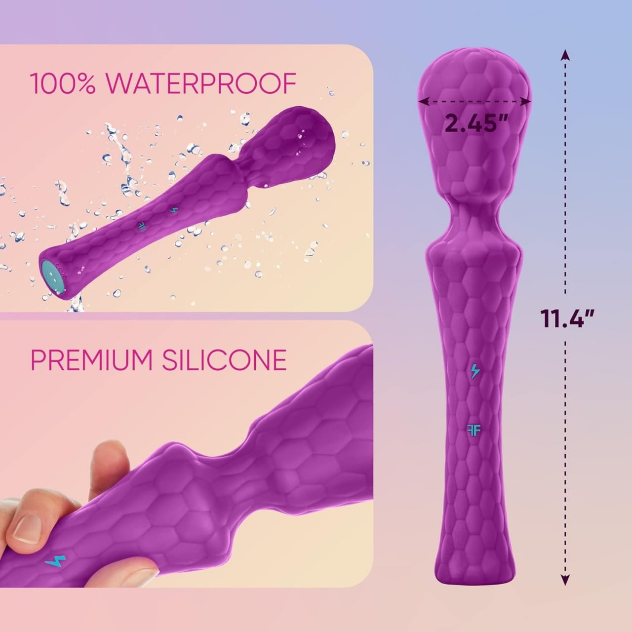 Piccolo e leggero - 100% impermeabile - Silicone sicuro per il corpo - Testa flessibile - 10 modalità di vibrazione - Massaggiatore personale ricaricabile con bacchetta sessuale per donne