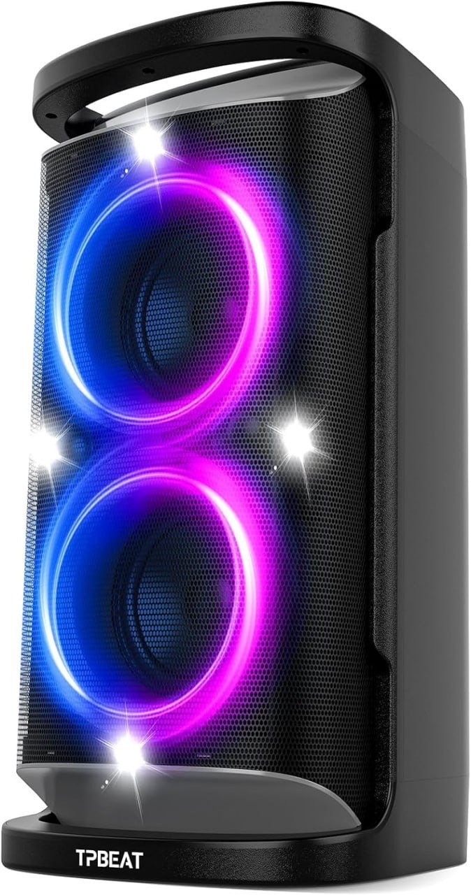 Portable Bluetooth Party Speaker: 160W Peak Powerful Loud Sound Deep Bass Wireless Boombox Large Subwoofer 15 Hours Battery Life Fast Charging with LED Light Show for Outdoor Camping Backyard
