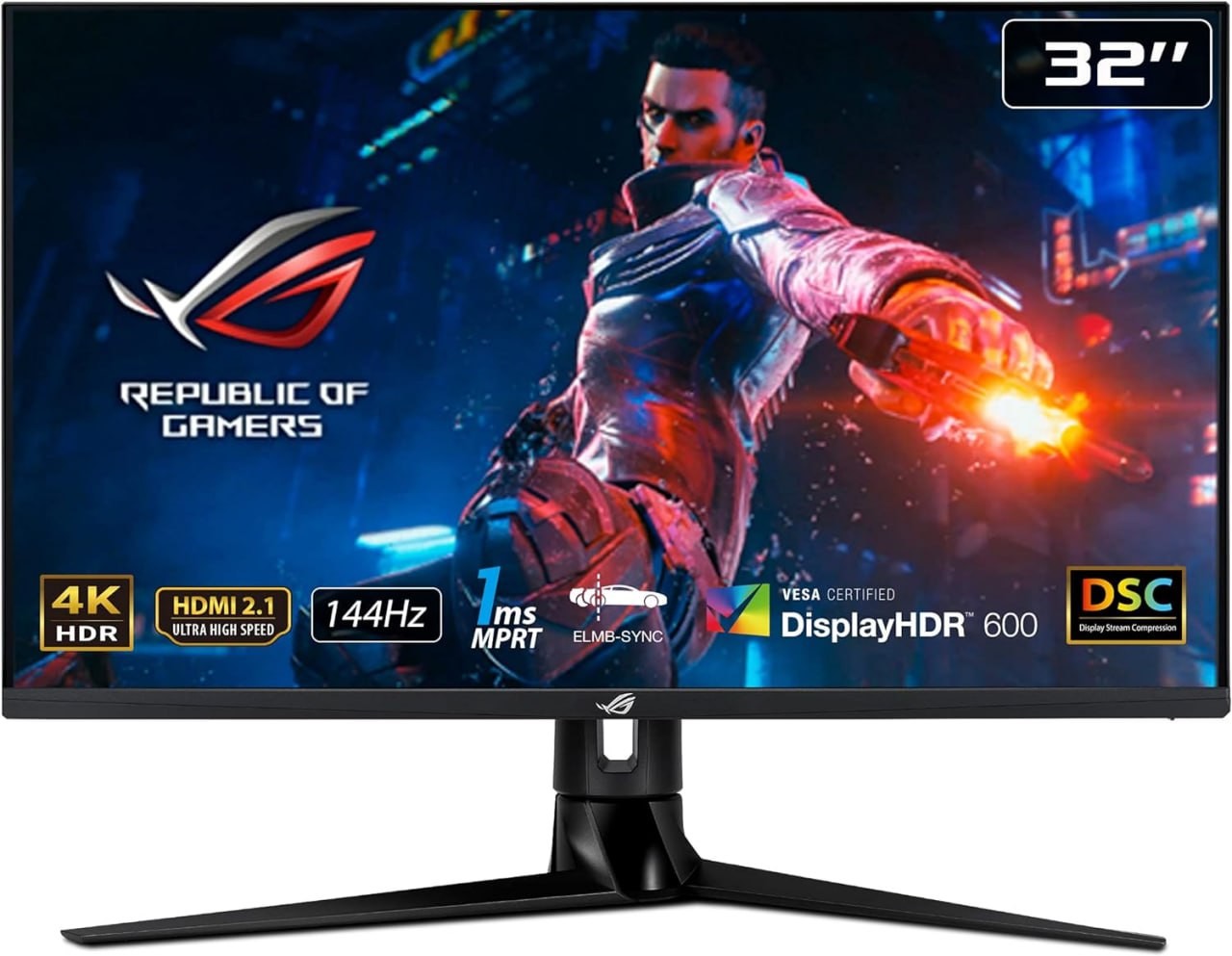 ASUS ROG Swift PG32UQR Monitor da gaming 32 pollici 4K HDR 144Hz DSC HDMI 2.1 - Ultra HD (3840 x 2160), IPS, 1ms, compatibile G-SYNC, sincronizzazione Ultra-Low Motion Blur, Eye Care, DisplayPort, USB