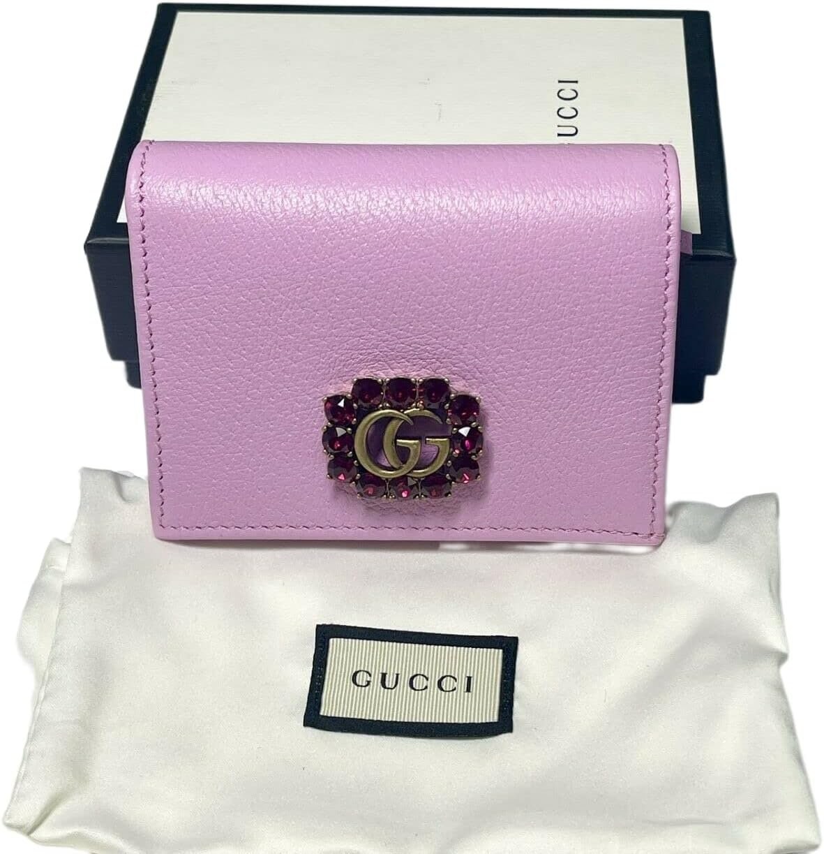 Portafoglio da donna in pelle rosa Gucci Marmont con doppia G di cristalli