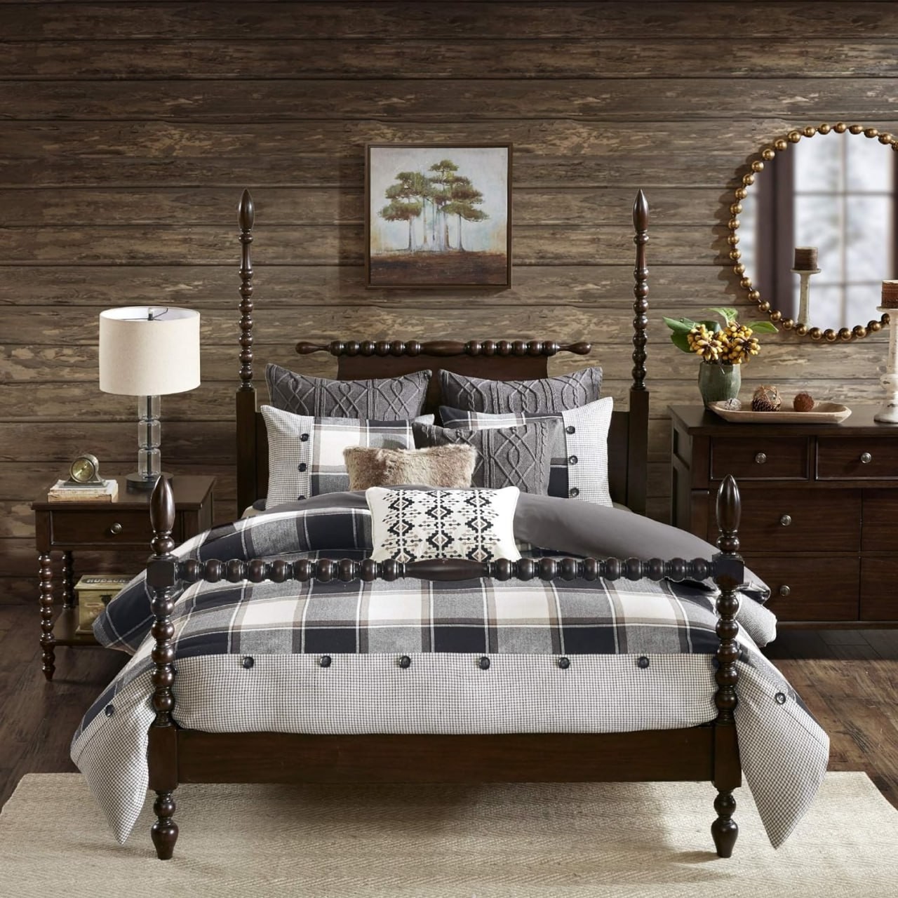 Set consolatore confortevole e iconico MADISON PARK - Combinazione di biancheria da letto stagionale con federe imbottite e copripiumini staccabili, federe, cuscini decorativi, king size a quadretti m