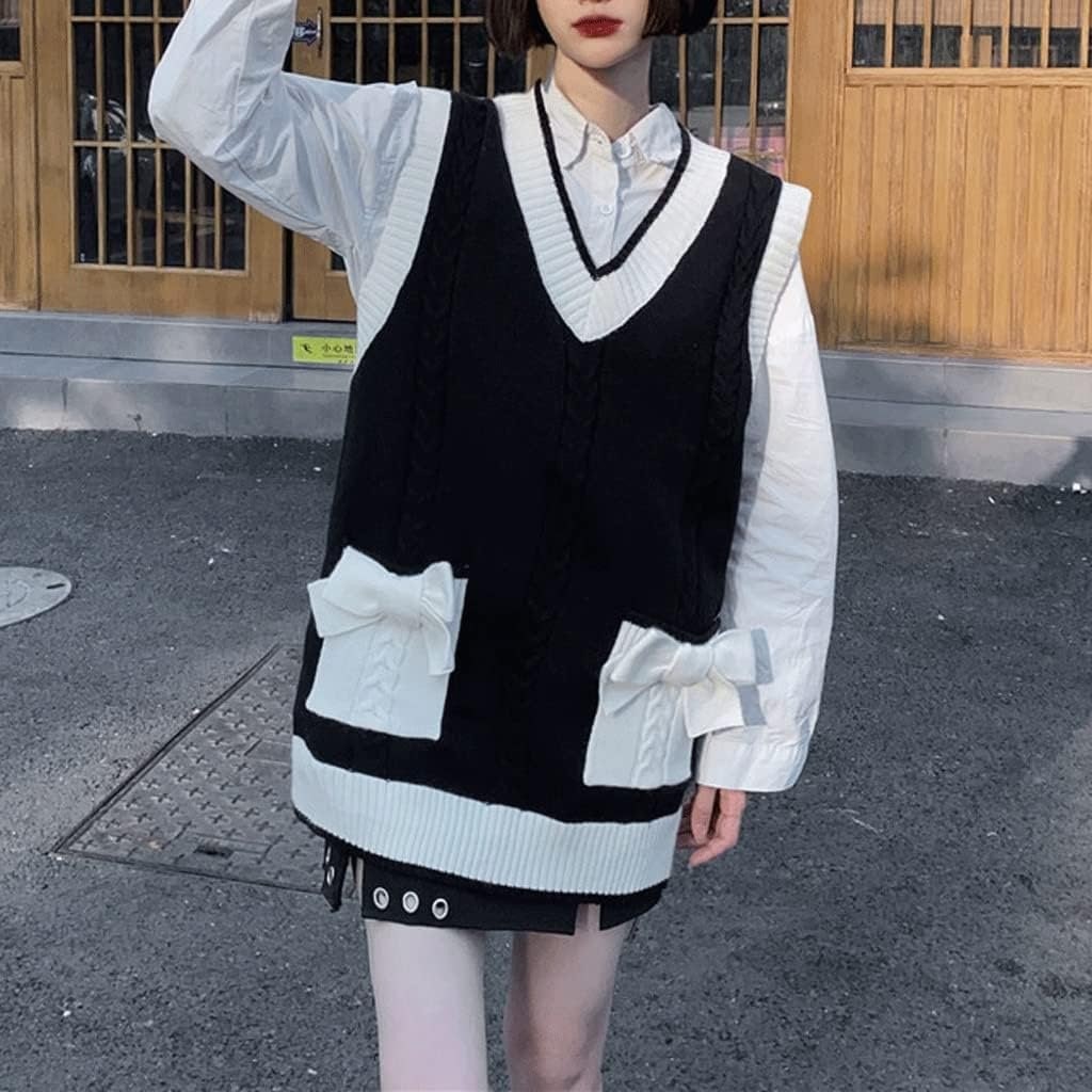Abbigliamento donna Dolce tasca maglione lavorato a maglia gilet scollo a V senza maniche gilet