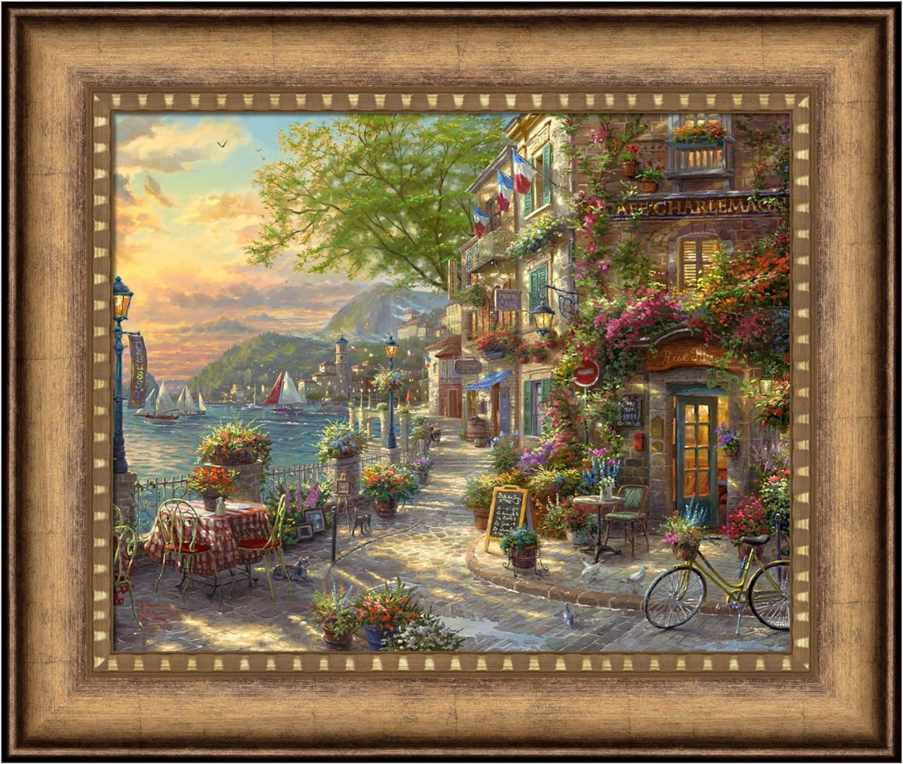 Thomas Kinkade French Riviera Cafe - vignetta pennellata 16x20".