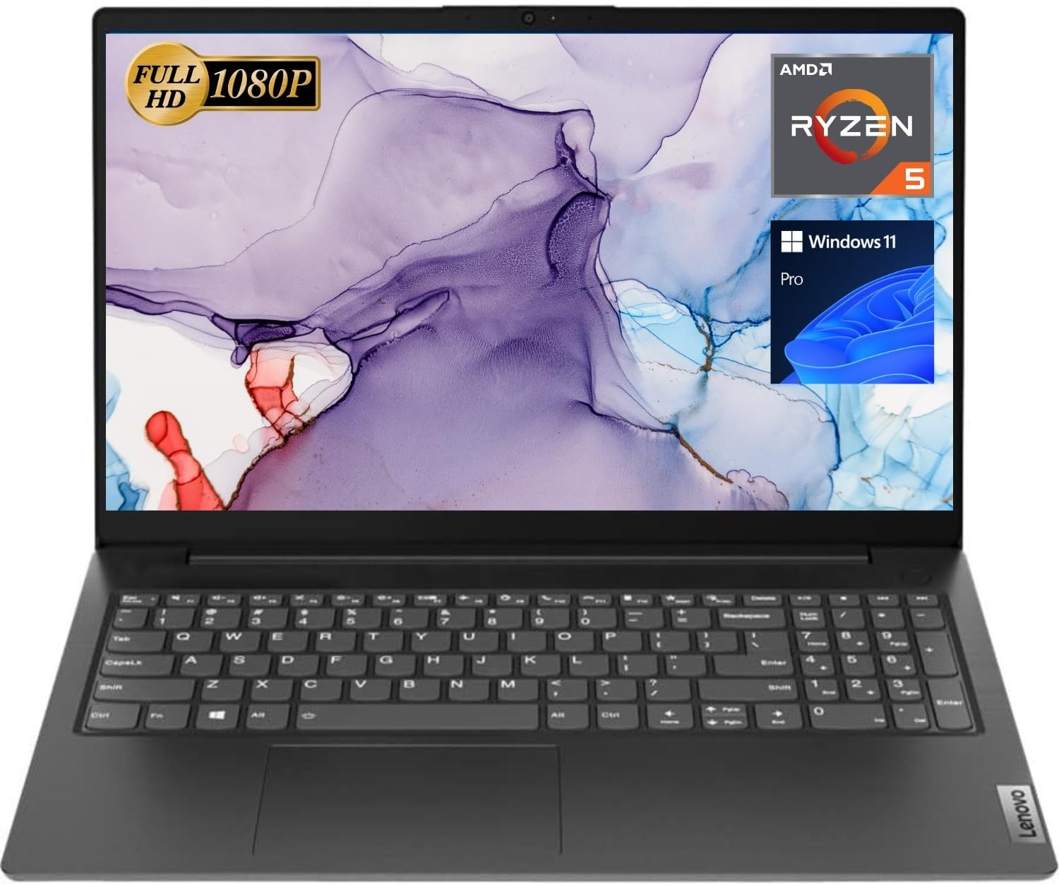 Laptop Lenovo V15, display Full HD da 15,6 pollici, processore AMD Ryzen 5 5500U a sei core (batte Intel i7-1065G7), memoria da 16 GB, SSD da 512 GB, HDMI, RJ45, tastiera numerica, Wi-Fi, Windows 11 P