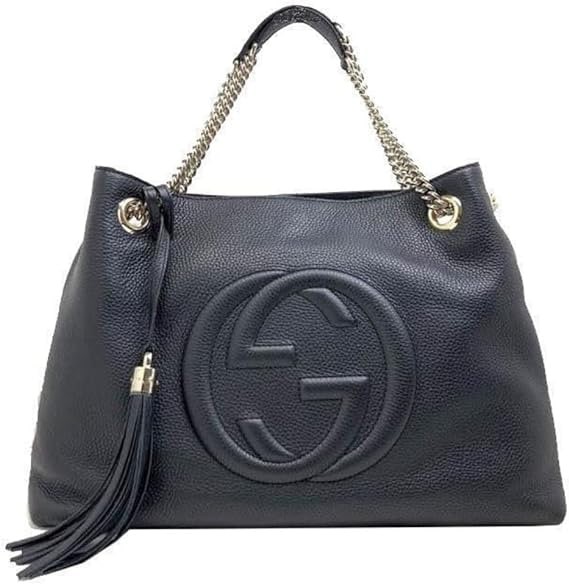 Borsa tote con catena in pelle Gucci SOHO nera con logo GG stile 536196