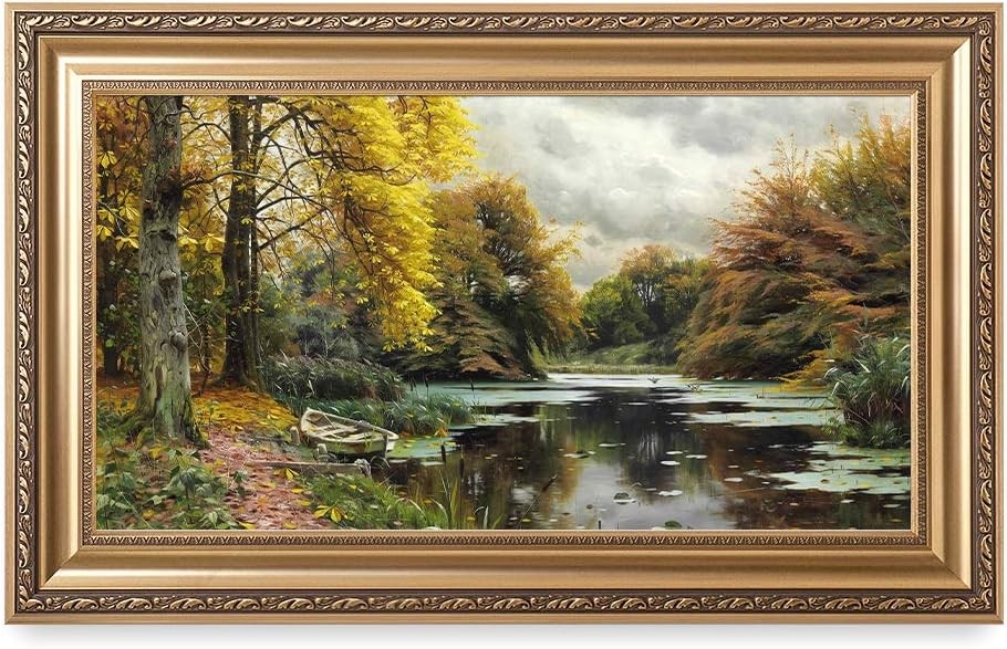 Decorazione - Vista sul fiume 1903, riproduzione del dipinto ad olio di Peder Mork Monsted. Stampa giclée con cornice allungata Dimensioni: 36x22