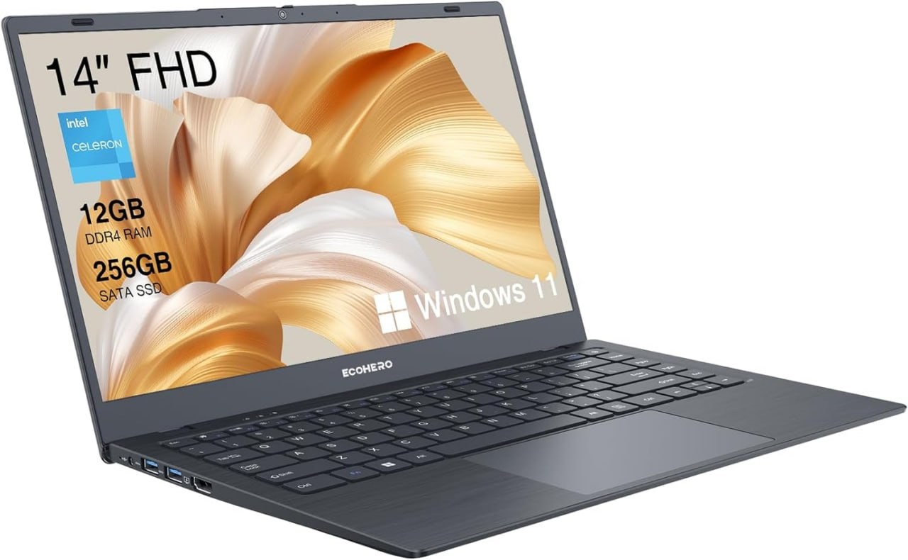 Laptop 2024, processore Intel J4005 (fino a 2,7 GHz), 12 GB di RAM DDR4/SSD da 256 GB, display FHD 1920x1080 da 14 pollici, laptop Windows 11, videocamera per la privacy