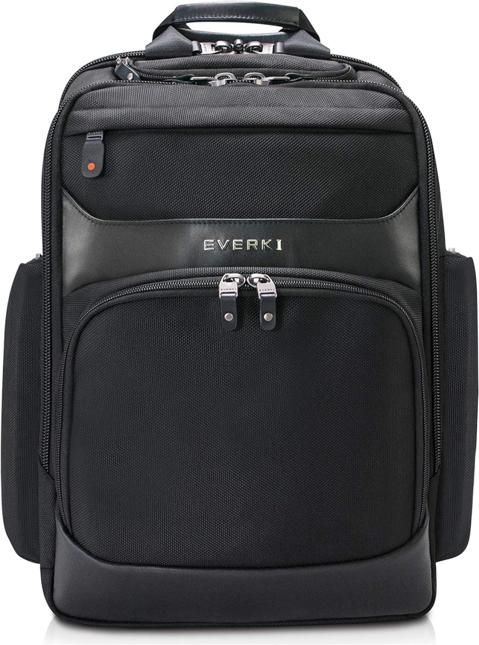 EVERKI Onyx Premium Business Executive Zaino per Laptop da 15,6", Nylon balistico e pelle, Adatto per i Viaggi (EKP132), Nero