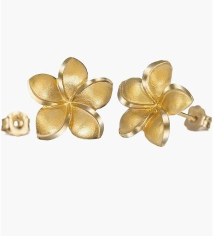 Orecchini con fiori di pruno hawaiani in oro puro 14K, senza nichel e ipoallergenici, adatti per pelli sensibili, adatti a madri, donne e figlie, inclusa confezione regalo