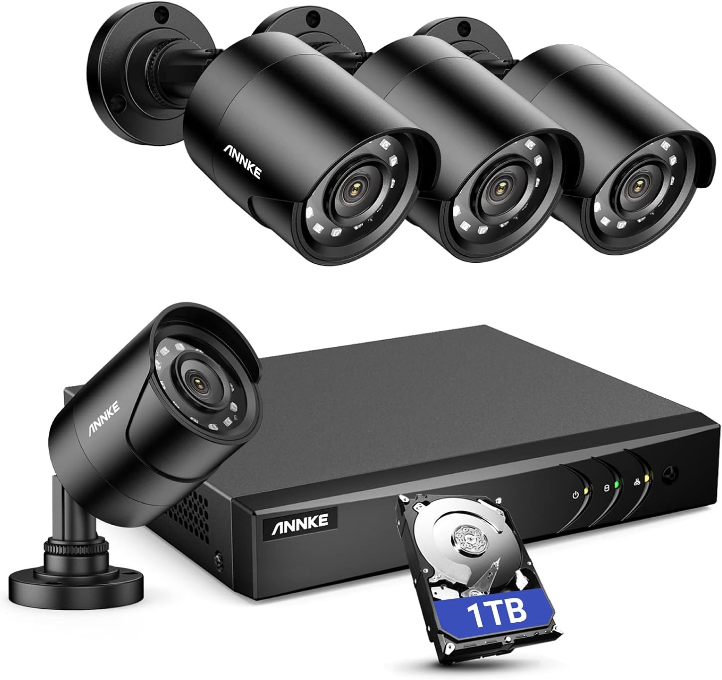 ANNKE Sistema di telecamere di sorveglianza di sicurezza 8CH H.265+ 3K Lite con rilevamento di persone/veicoli AI, 4 telecamere IP66 CCTV cablate 1920TVL 2MP per uso interno ed esterno, Accesso remoto