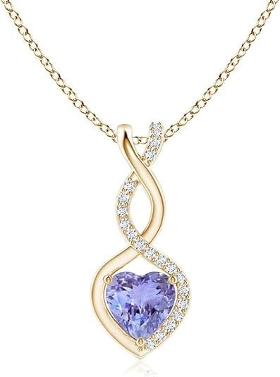 Angara Collana con pendente in argento/oro massiccio 14K/platino con tanzanite naturale a forma di cuore infinito per donna | Regalo di gioielli per lei realizzato da LOFTER