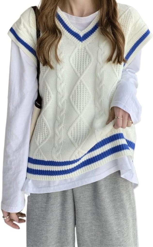 Maglione Gilet Donna Abbigliamento Autunno Allentato scollo a V Vintage