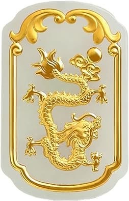 Ciondolo per collana da donna con drago di giada naturale intarsiato con gioielli in giada con portafortuna in oro 18 carati