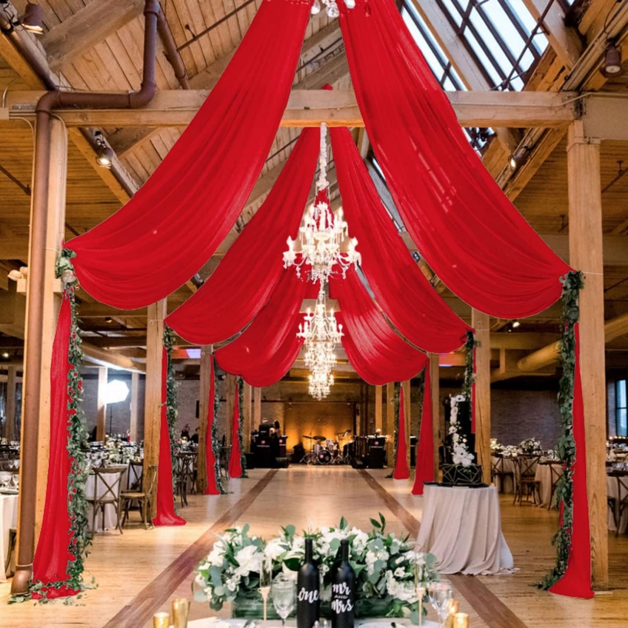 Tende da soffitto per feste Tessuto per tende ad arco per matrimonio rosso 1,5x9,1 m 6 pannelli Tende per matrimoni Tessuto chiffon Decorazione per soffitto Tenda trasparente Sfondo Pannello Camera da