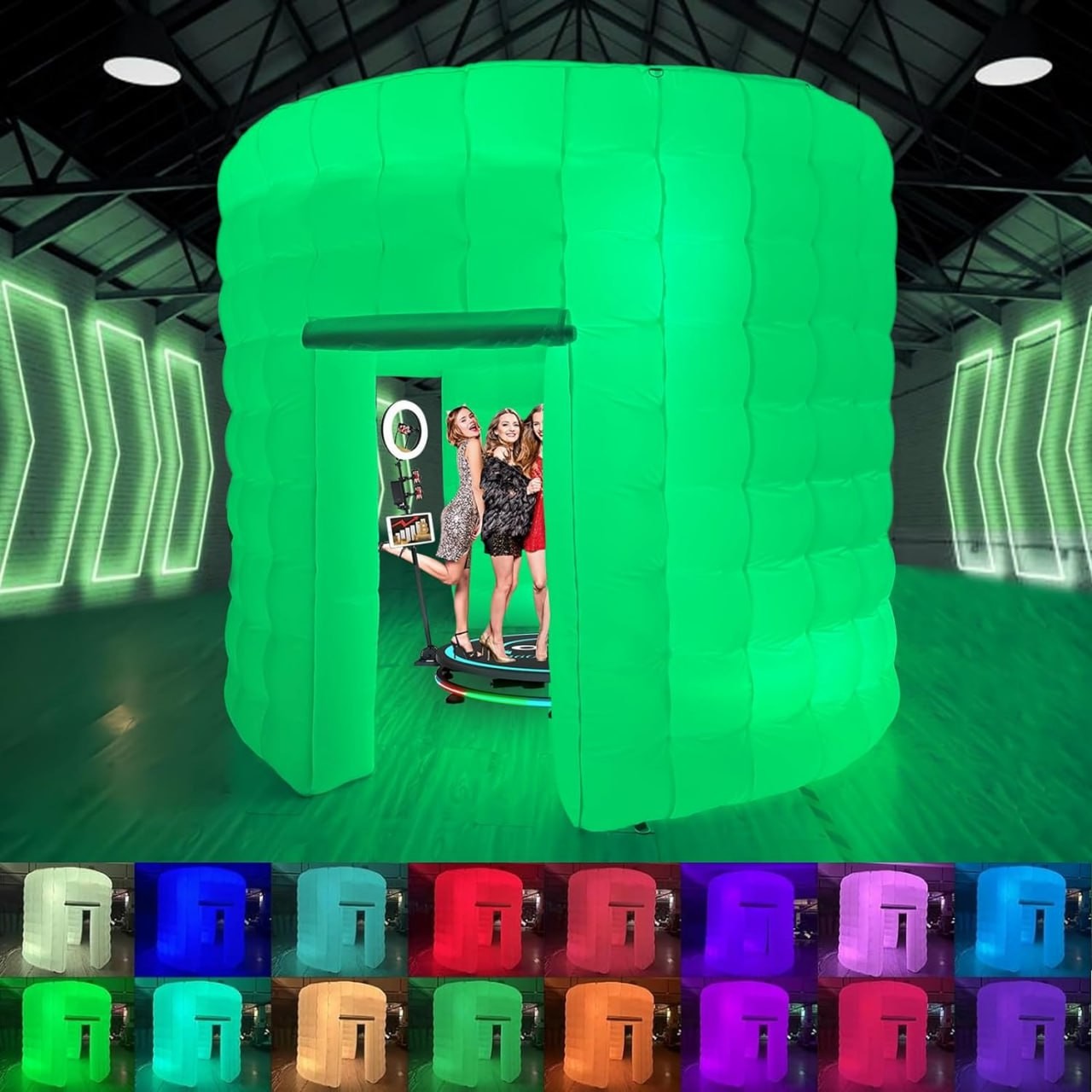 Tenda per cabine fotografiche gonfiabile, tenda per cabine fotografiche portatile da 10*10*9 piedi a 16 colori per macchina per cabine fotografiche 360° con 2 porte, ventilatore interno, tenda per cab