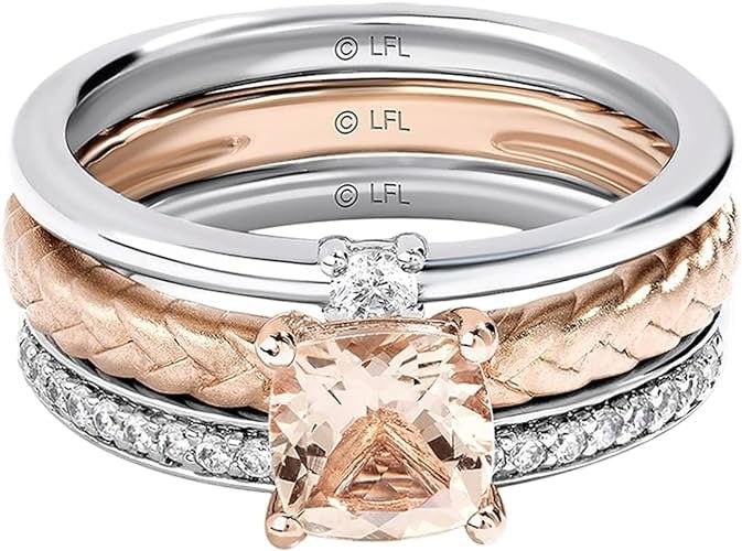 Jewelili Star Wars ™ Squisito gioiello Galaxy Royal Anello da donna Peso totale 1/5 carati Diamante bianco e pietra Morgan Vero argento bicolore e oro rosa 10 carati