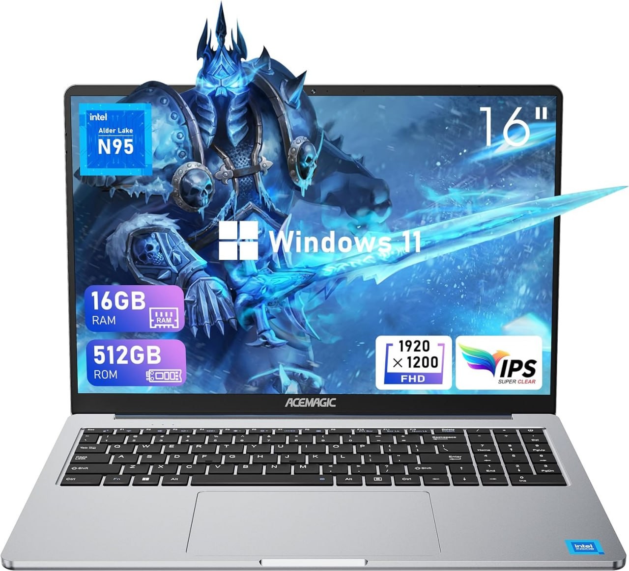 Laptop da 16 pollici, laptop Windows 11 con processore IntelN95, unità a stato solido DDR4 da 512 GB da 16 GB, custodia in metallo, FHD 1920 * 1200P, WiFi, BT5.0, Type-C, batteria da 38 Wh