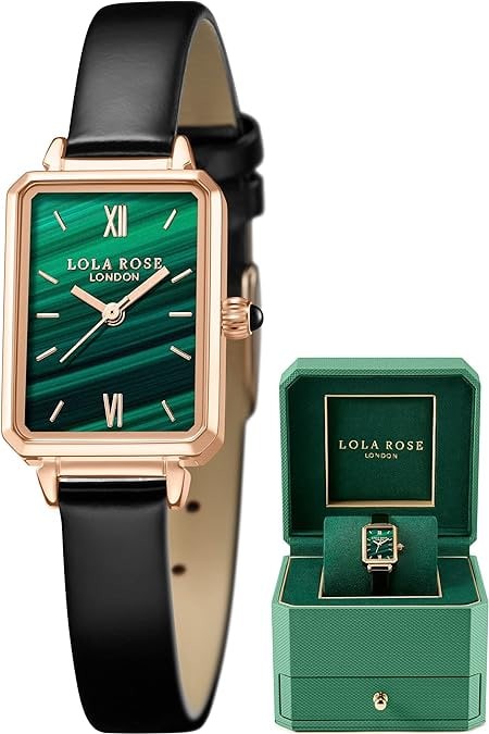 Orologio da donna Lola Rose Dainty: quadrante verde malachite, avvolto in un'elegante confezione regalo, un regalo elegante per donne e persone care