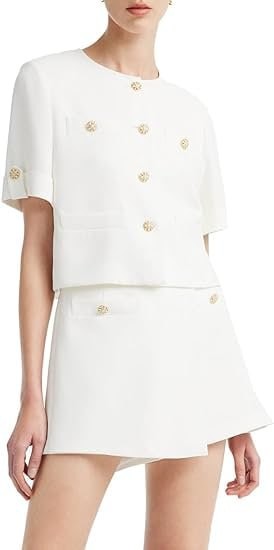 Abito da donna in 2 pezzi Blazer a maniche corte in acetato bianco e gonna pantaloncini Business Casual