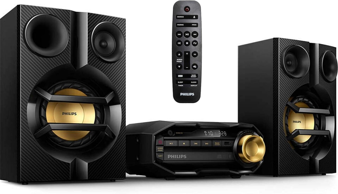 PHILIPS FX10 Impianto stereo Bluetooth domestico con lettore CD, MP3, USB, radio FM, altoparlanti Bass Reflex, 230 W, telecomando incluso