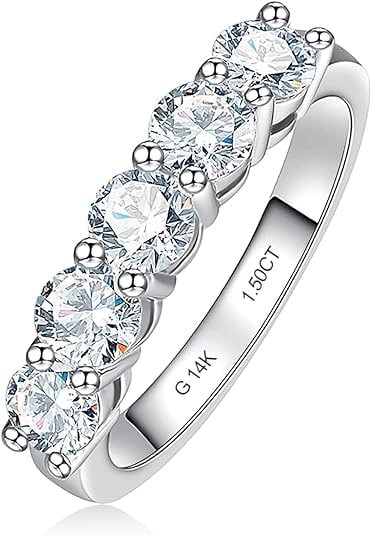 Anello semi-eterno in oro bianco 14K, diamante coltivato in laboratorio con Moissanite da 1,5 CTTW, colore D e fede nuziale da donna in oro bianco autentico impeccabile