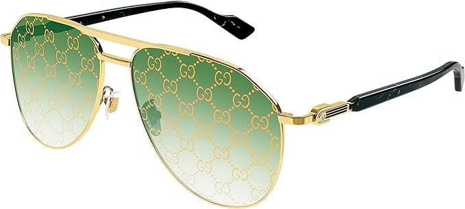 Gucci GG1220S 004 Oro/Verde Occhiali da sole Aviator da Uomo, Oro/Verde/Oro