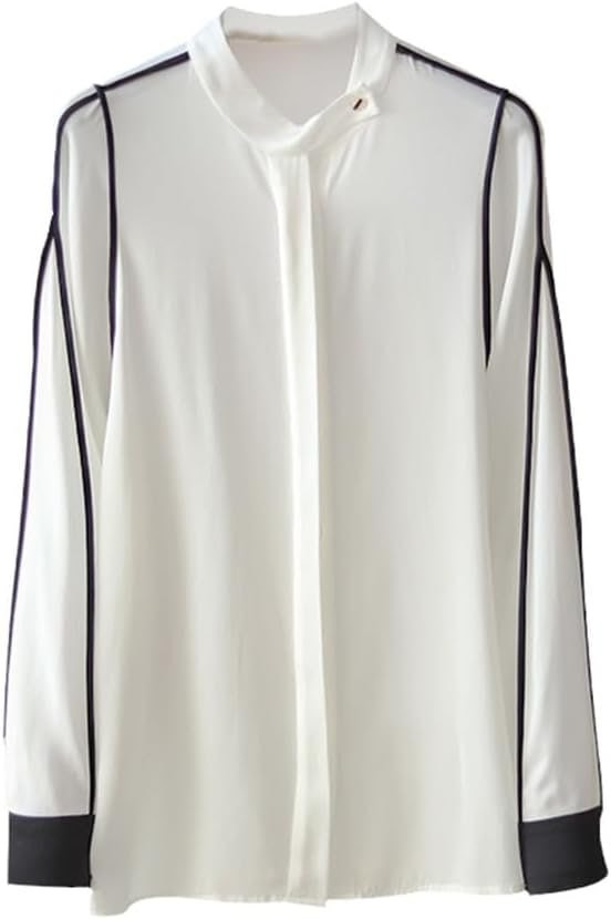 HSQIBAOER Top estivo in seta da donna Temperamento Camicie e camicette da ufficio da donna Nero Bianco Contrasto Abbigliamento donna