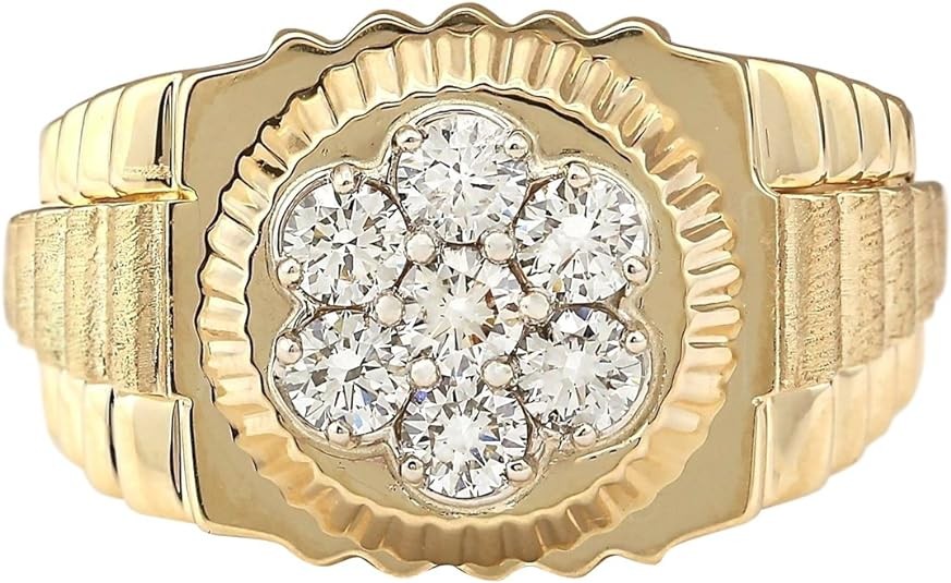 Anello da uomo in oro giallo 14 carati con diamante naturale da 1 carato (colore F-G, purezza VS1-VS2) Realizzato esclusivamente a mano negli Stati Uniti